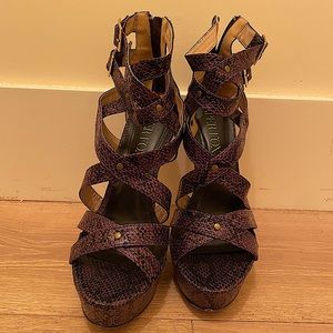 Purple snake print platform heels